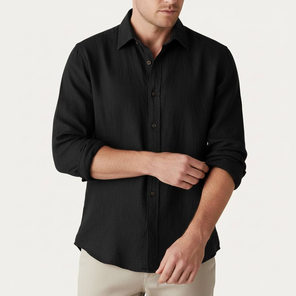 Elrita | Camicia in lino a maniche lunghe con colletto francese