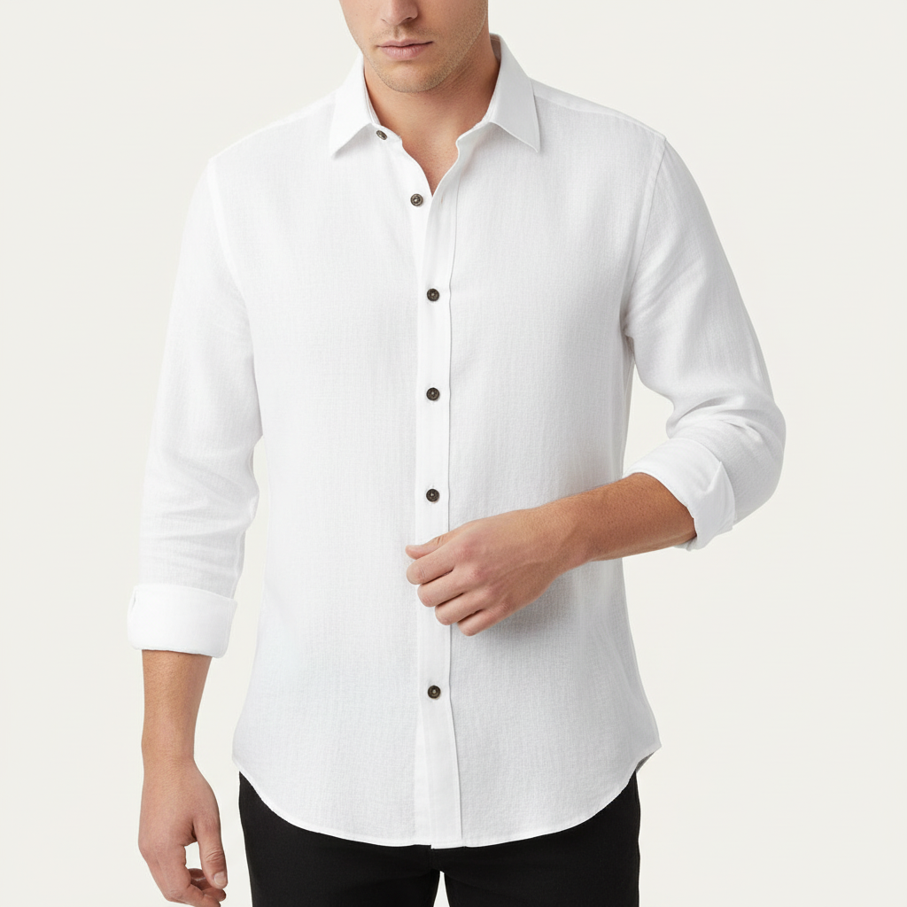 Elrita | Camicia in lino a maniche lunghe con colletto francese