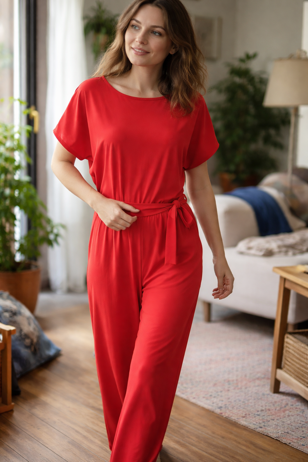 Elrita | Elegante tuta a maniche corte, ampia e con cintura