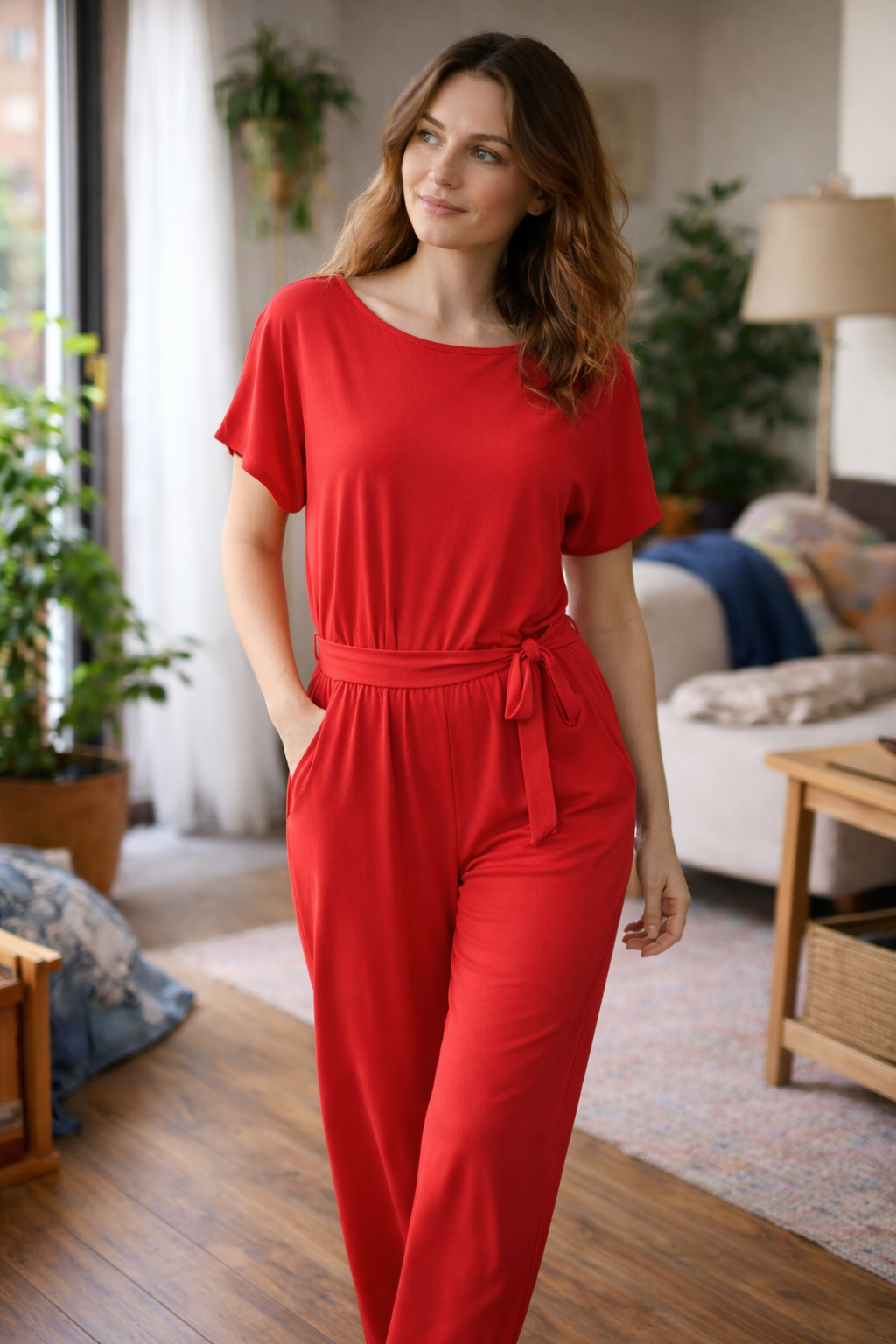 Elrita | Elegante tuta a maniche corte, ampia e con cintura