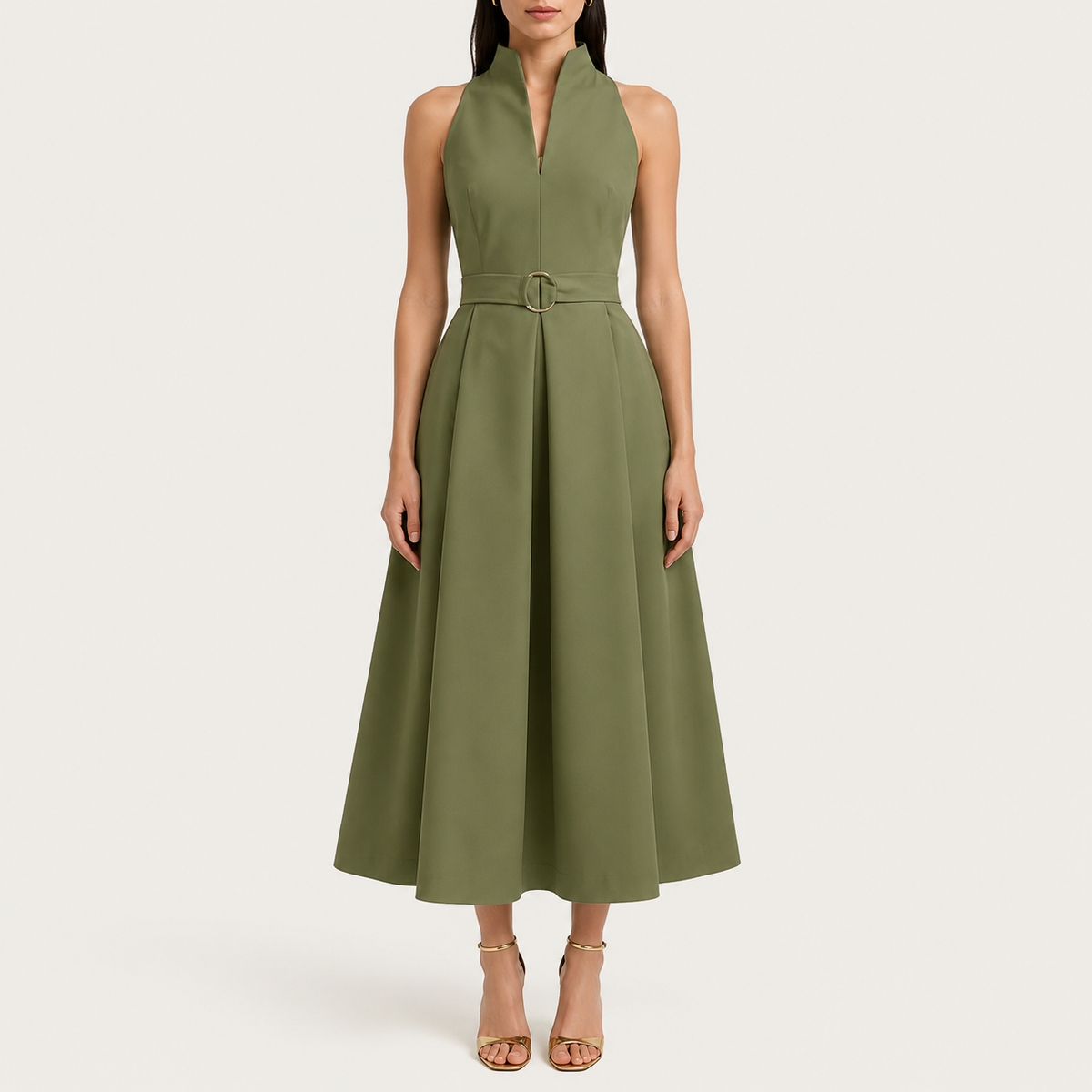 Abito midi elegante da donna senza maniche, da cerimonia, matrimonio e sera - abito da cocktail svasato con cintura - view 2