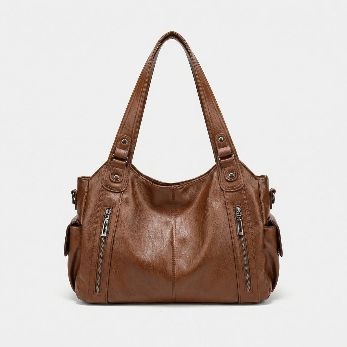 Borsa a tracolla da donna in ecopelle con tasche, borsa a spalla capiente per il lavoro - Marrone chiaro