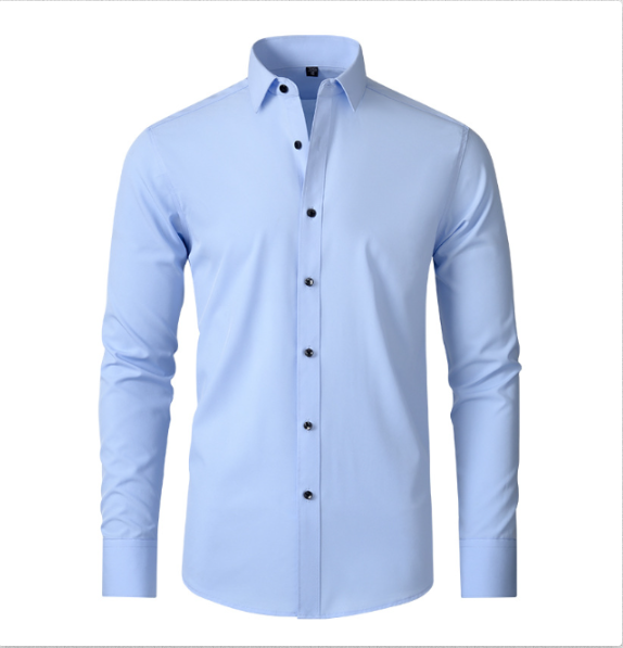 Camicia da uomo a maniche lunghe, elasticizzata e no stiro, slim fit elegante - Azzurro