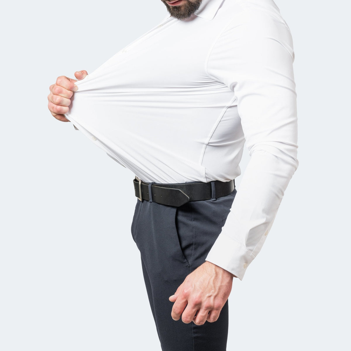 Camicia da uomo a maniche lunghe, elasticizzata e no stiro, slim fit elegante - Bianco