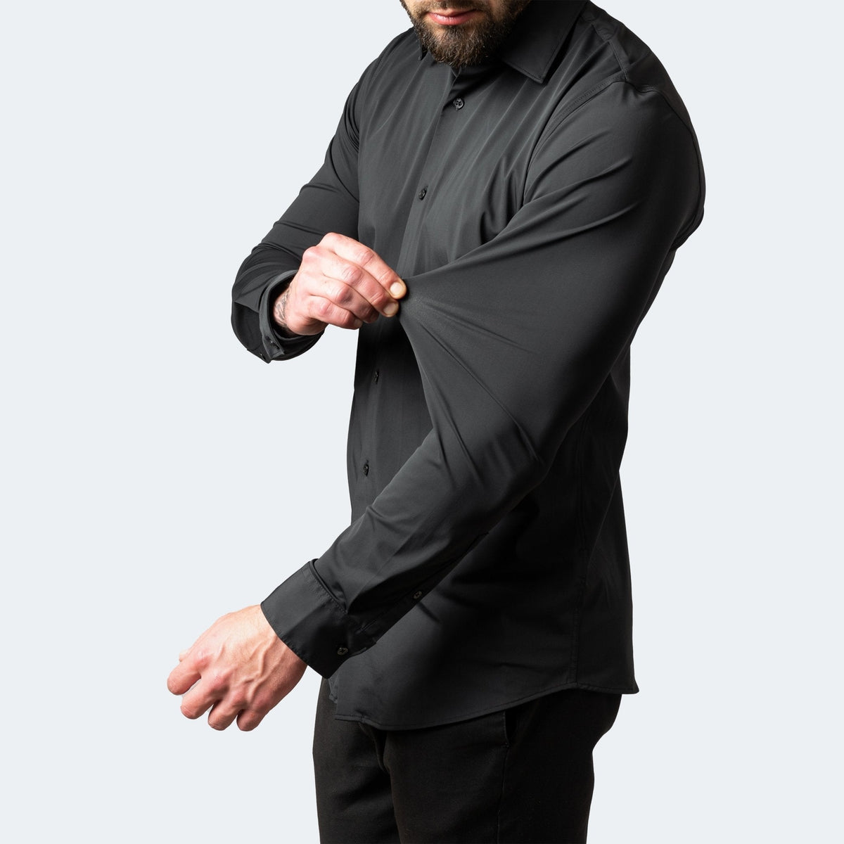 Camicia da uomo a maniche lunghe, elasticizzata e no stiro, slim fit elegante - Nero
