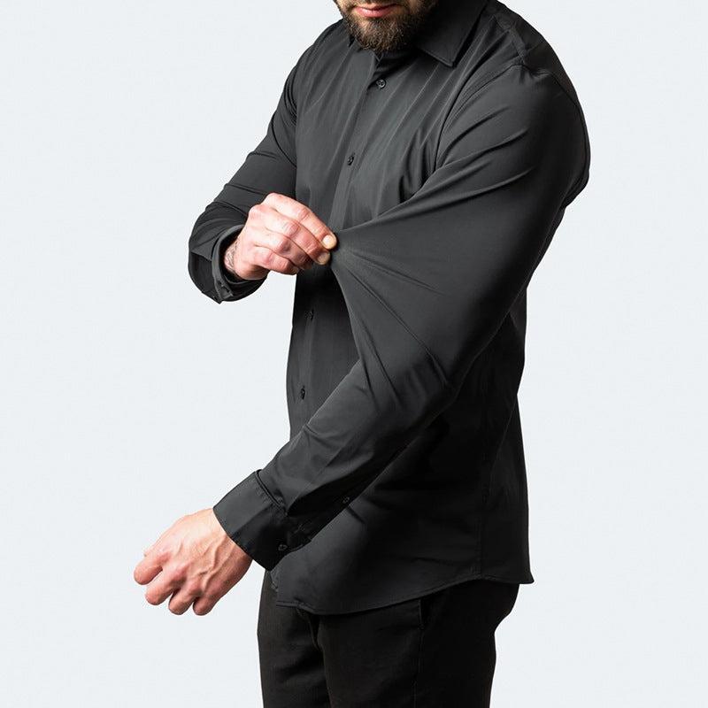 Camicia da uomo elasticizzata no stiro a manica lunga, elegante da lavoro e per tutti i giorni - foto 7