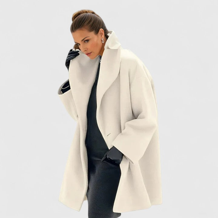 Cappotto elegante da donna con collo a scialle, per l'autunno e l'inverno - Bianco