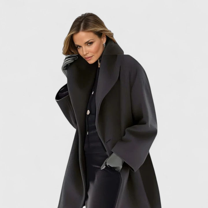 Cappotto elegante da donna con collo a scialle, per l'autunno e l'inverno - Nero