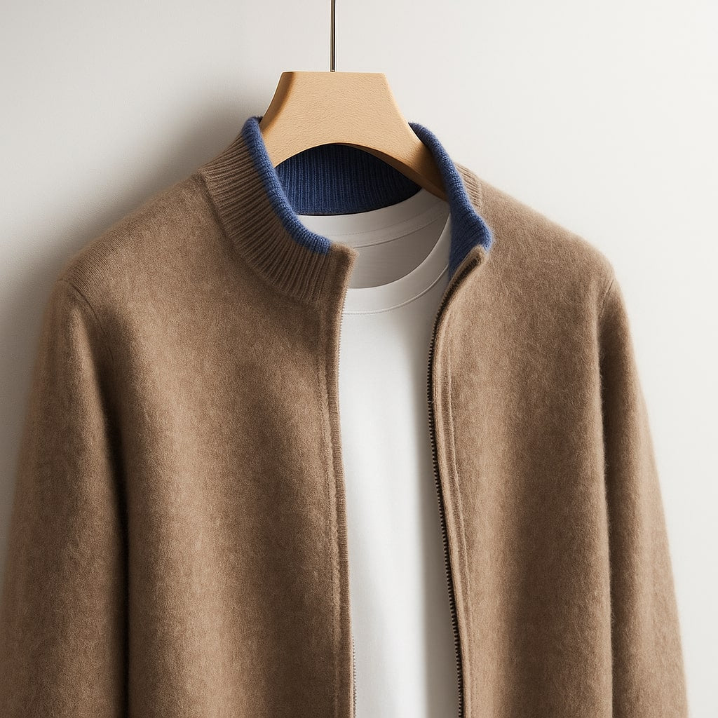 Cardigan da uomo in lana merino con zip e collo alto, per autunno e inverno - foto 4