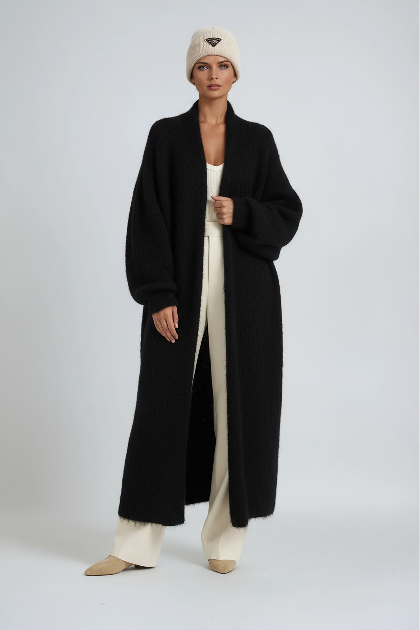 Cardigan lungo da donna in morbida maglia, oversize e aperto, per l'autunno e l'inverno - view 6
