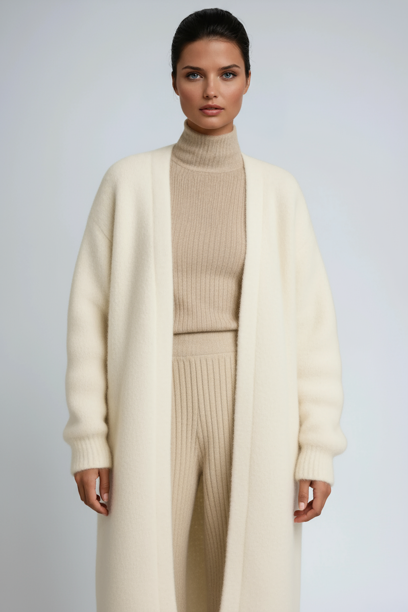 Cardigan lungo da donna in morbida maglia, oversize e aperto, per l'autunno e l'inverno - view 7