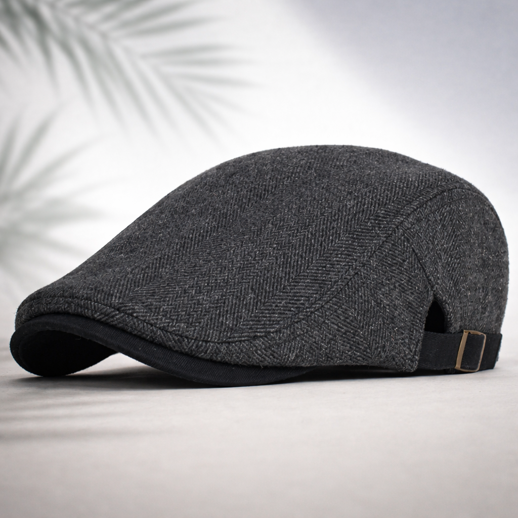 Coppola da uomo a spina di pesce, cappello piatto inglese per autunno e inverno - Nero