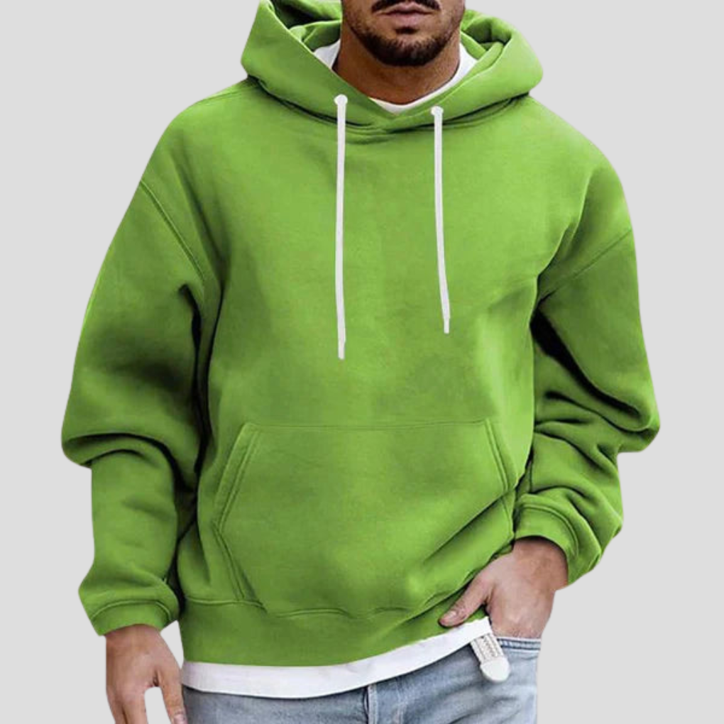 Felpa con cappuccio da uomo con tasca a marsupio, vestibilità rilassata e polsini a costine - Verde chiaro
