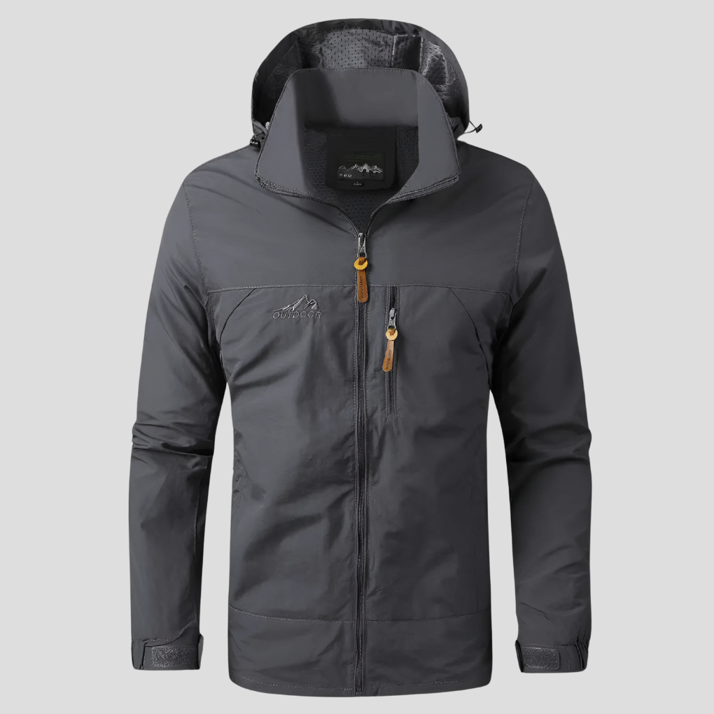 Giacca a vento da uomo con cappuccio per trekking, giacca outdoor da montagna ed escursioni - Grigio