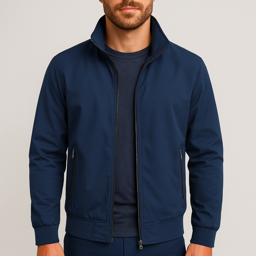 Giacca a vento da uomo con collo alto e zip, leggera e casual per la mezza stagione - Blu