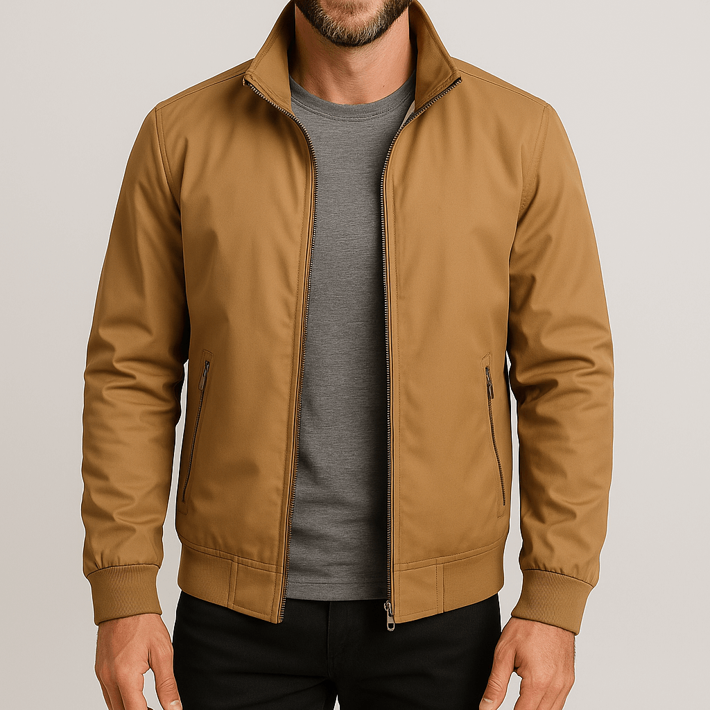 Giacca a vento da uomo con collo alto e zip, leggera e casual per la mezza stagione - Kaki