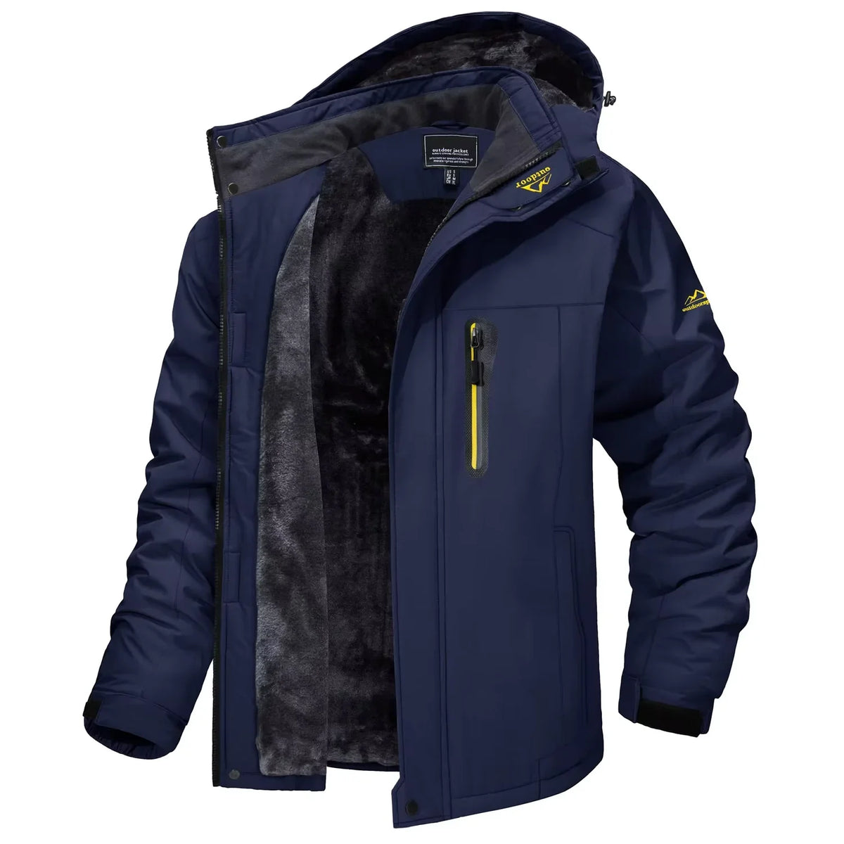 Giacca da sci da uomo foderata in pile e antivento, con cappuccio staccabile, giaccone invernale - Blu scuro