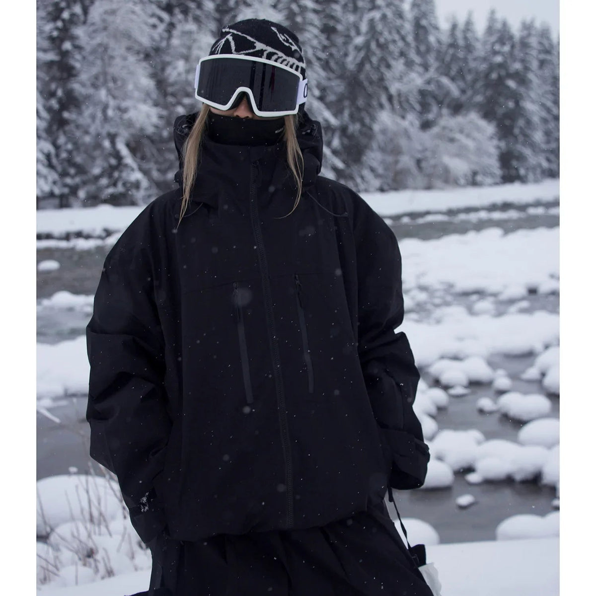 Giacca da sci e snowboard con cappuccio, sportiva e calda per l'inverno - Nero