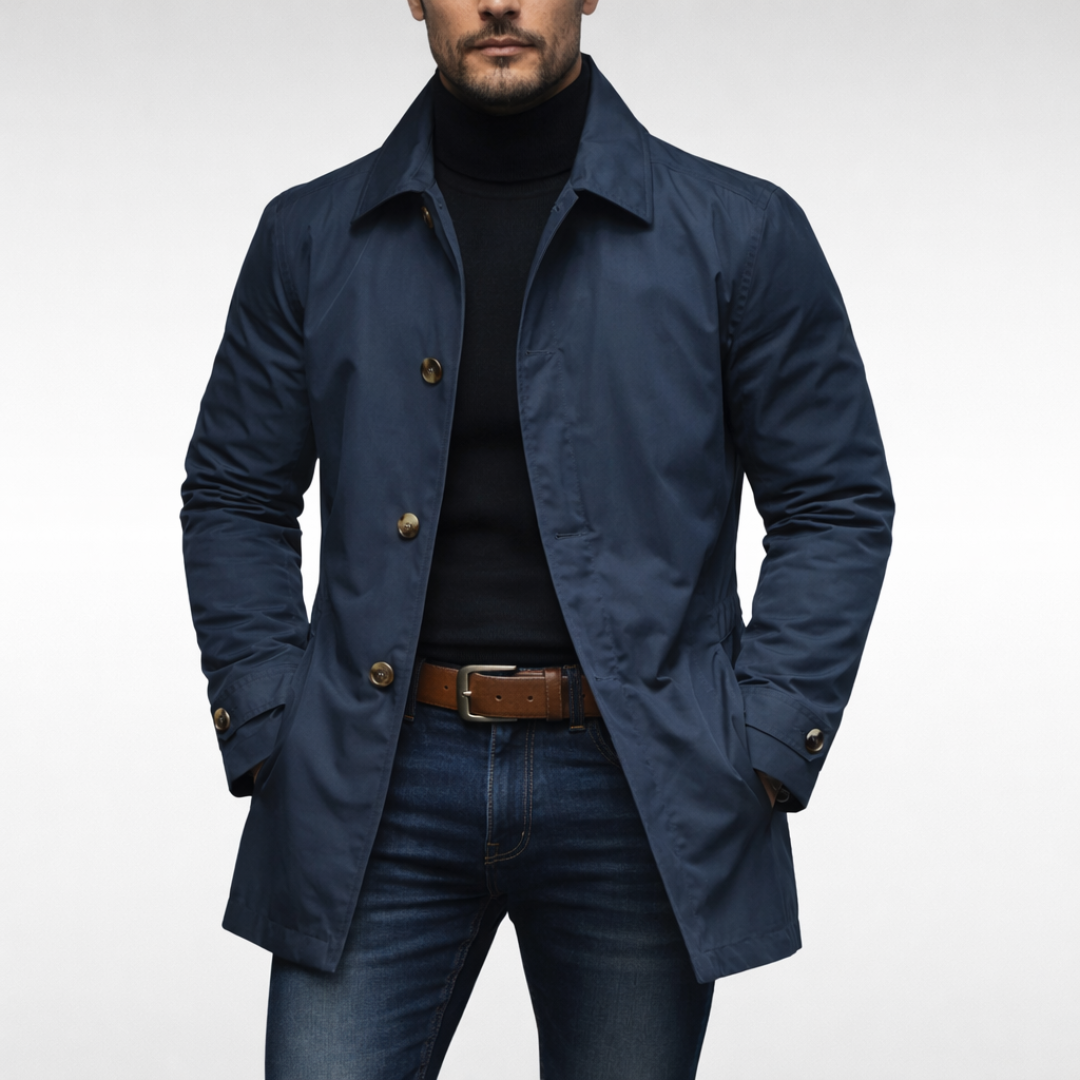 Giacca da uomo mezza stagione con colletto classico, leggera, elegante e casual - Blu scuro