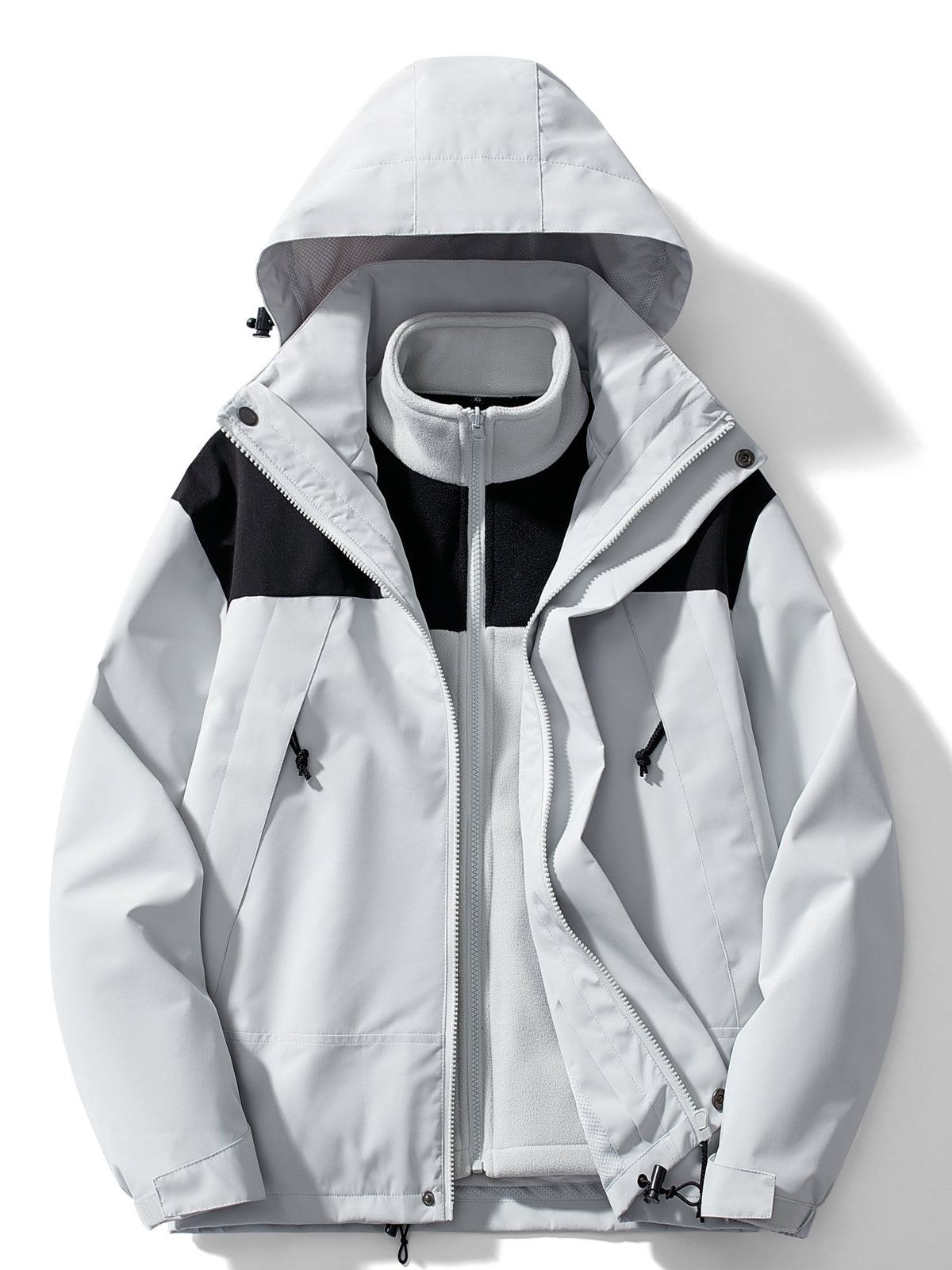 Giacca invernale 3 in 1 da donna in pile con cappuccio - Grigio