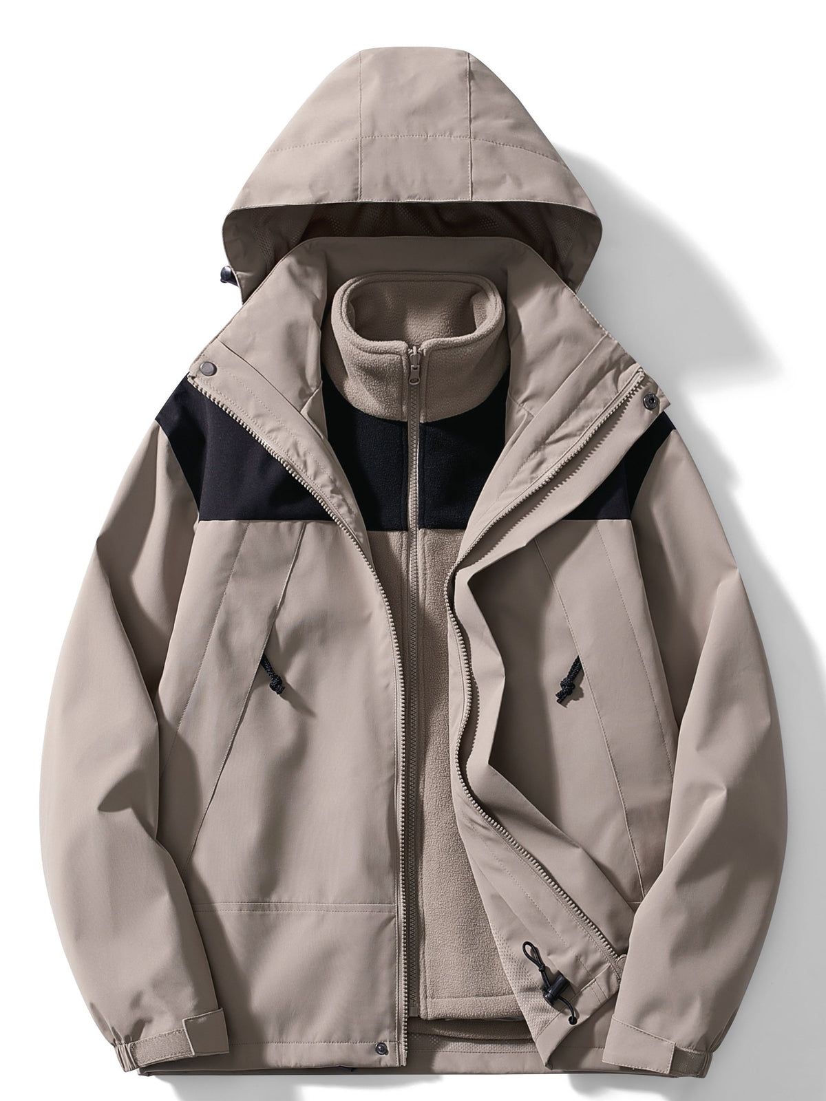 Giacca invernale 3 in 1 da donna in pile con cappuccio - Kaki