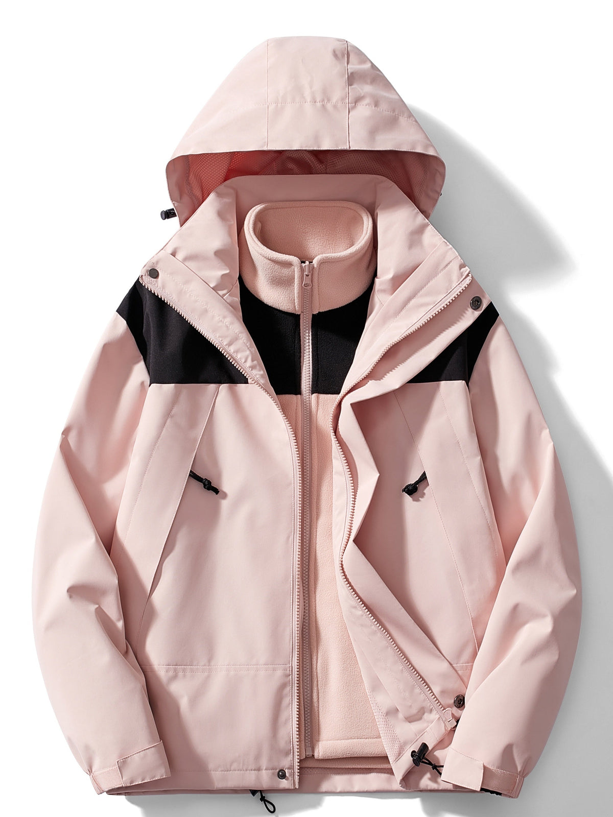 Giacca invernale 3 in 1 da donna in pile con cappuccio - Rosa