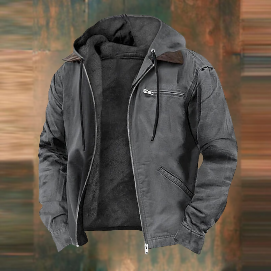 Giacca invernale da uomo con cappuccio, foderata in pile, casual e calda - giubbotto uomo con zip - Grigio