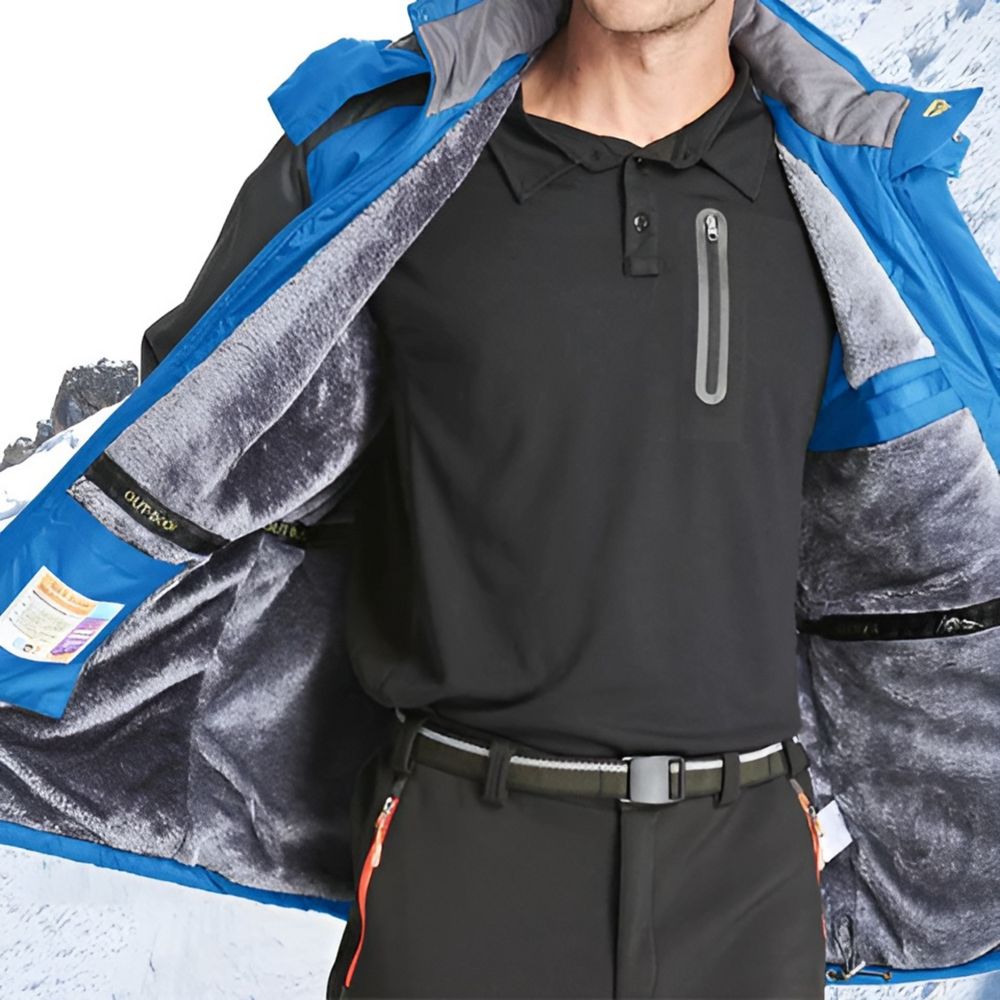 Giacca invernale da uomo outdoor con cappuccio e interno in pile, antivento per trekking - foto 5