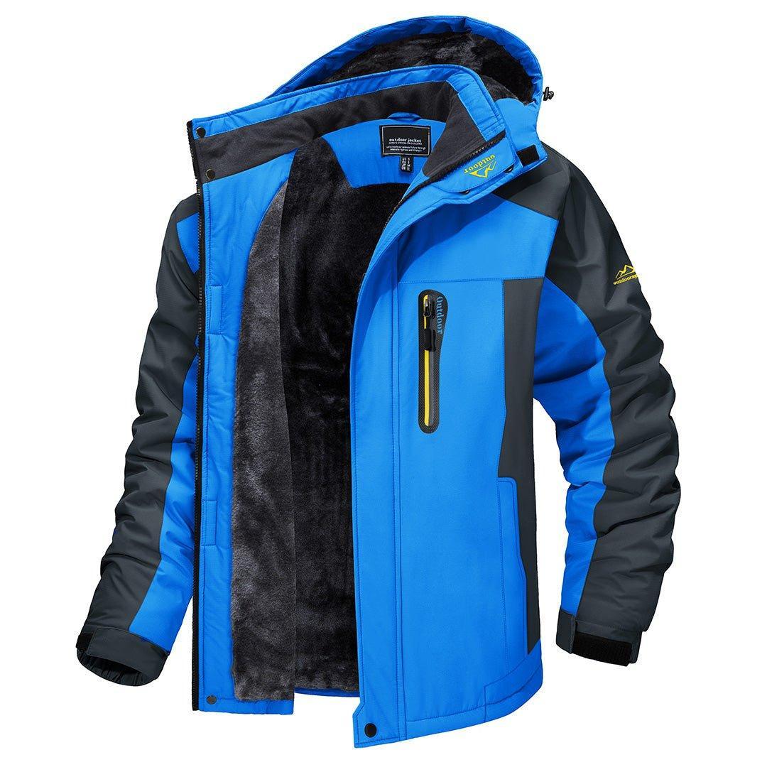 Giacca invernale da uomo outdoor con cappuccio e interno in pile, antivento per trekking - Blu