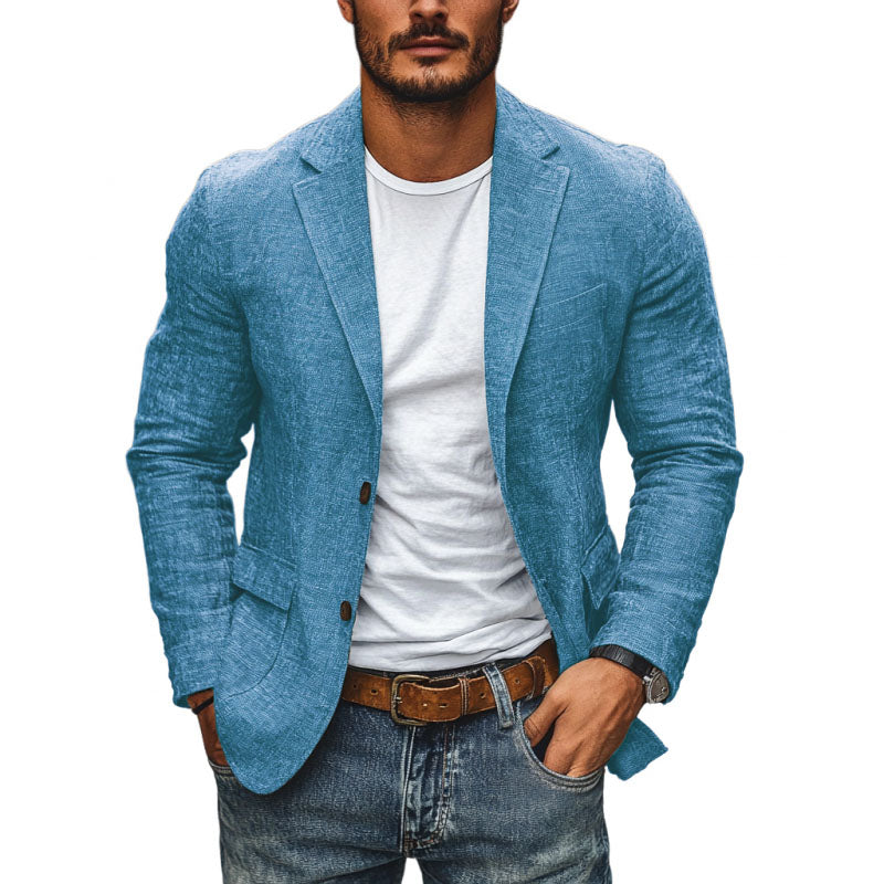Giacca uomo slim fit in misto cotone con revers, elegante e casual per mezza stagione - Blu