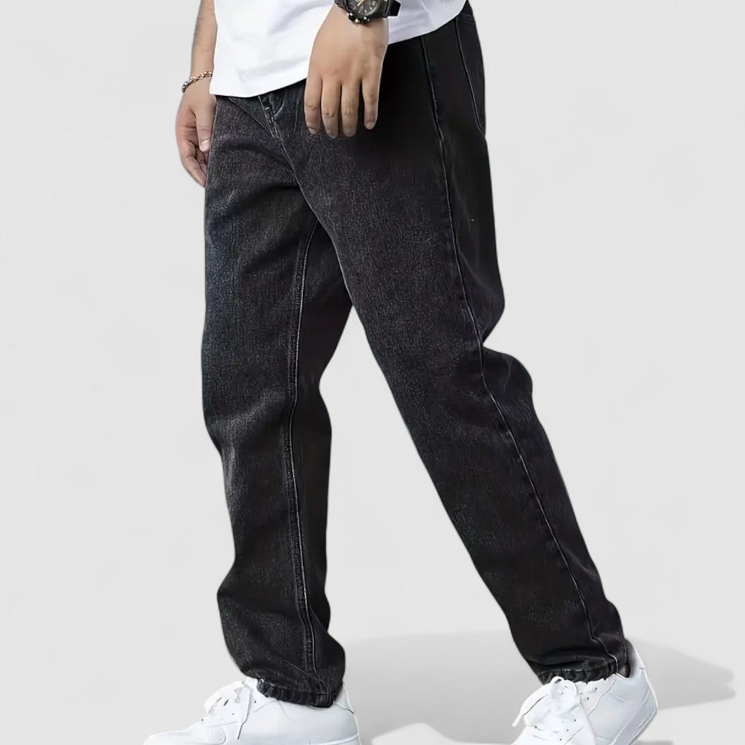 Jeans da uomo a gamba dritta, denim casual a cinque tasche per tutti i giorni - Nero