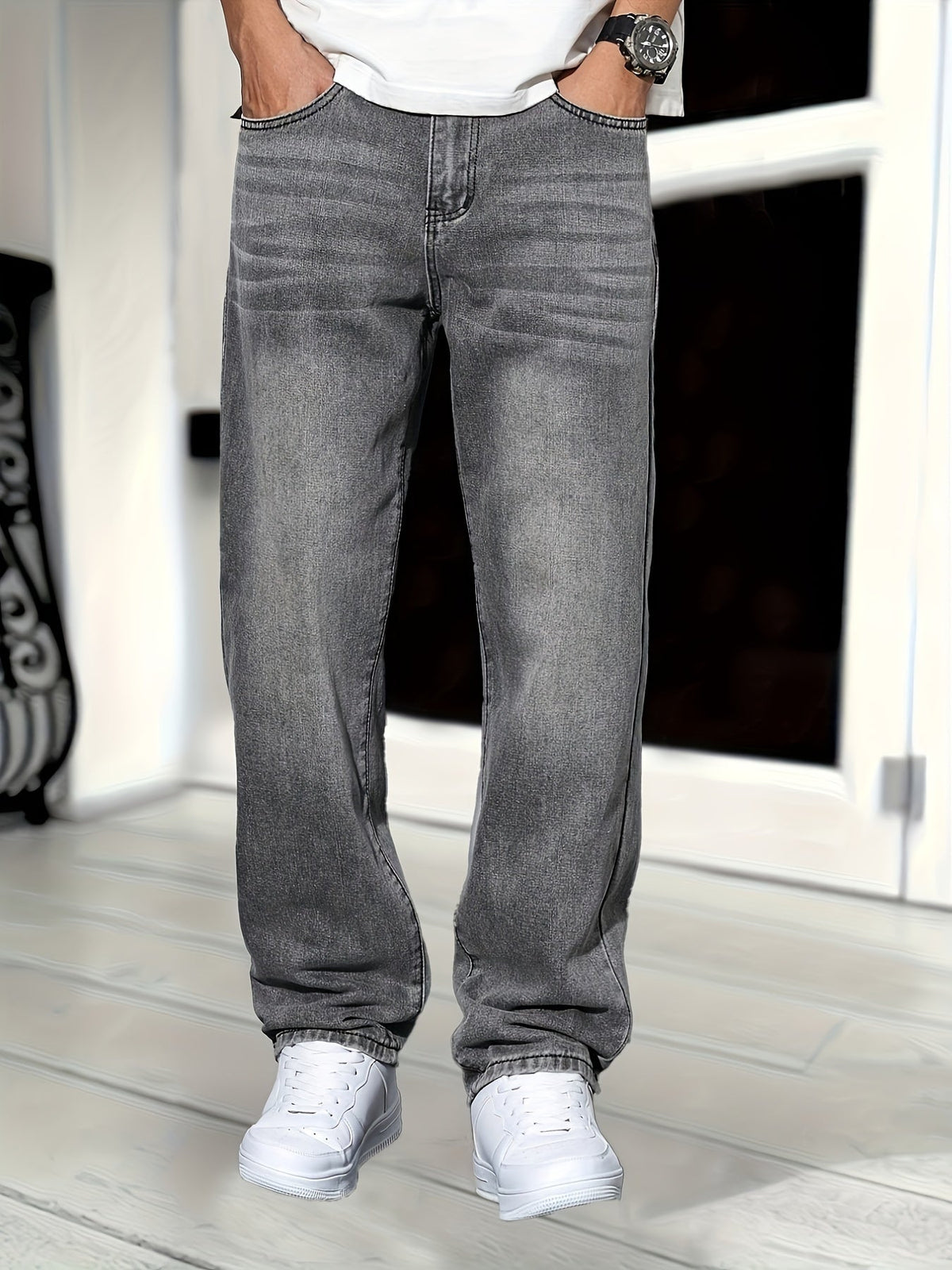 Jeans da uomo a gamba dritta in denim, vestibilità regolare e stile casual - foto 3