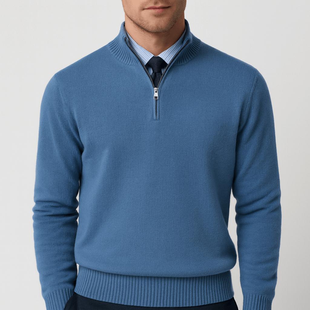 Maglione con zip da uomo a vestibilità comoda, mezza zip, casual da ufficio e tempo libero - Blu