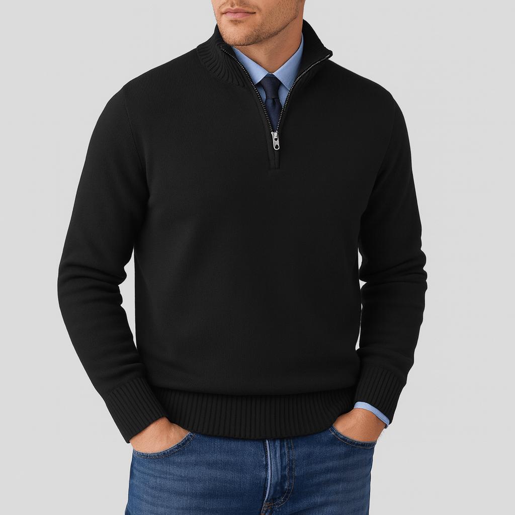 Maglione con zip da uomo a vestibilità comoda, mezza zip, casual da ufficio e tempo libero - Nero