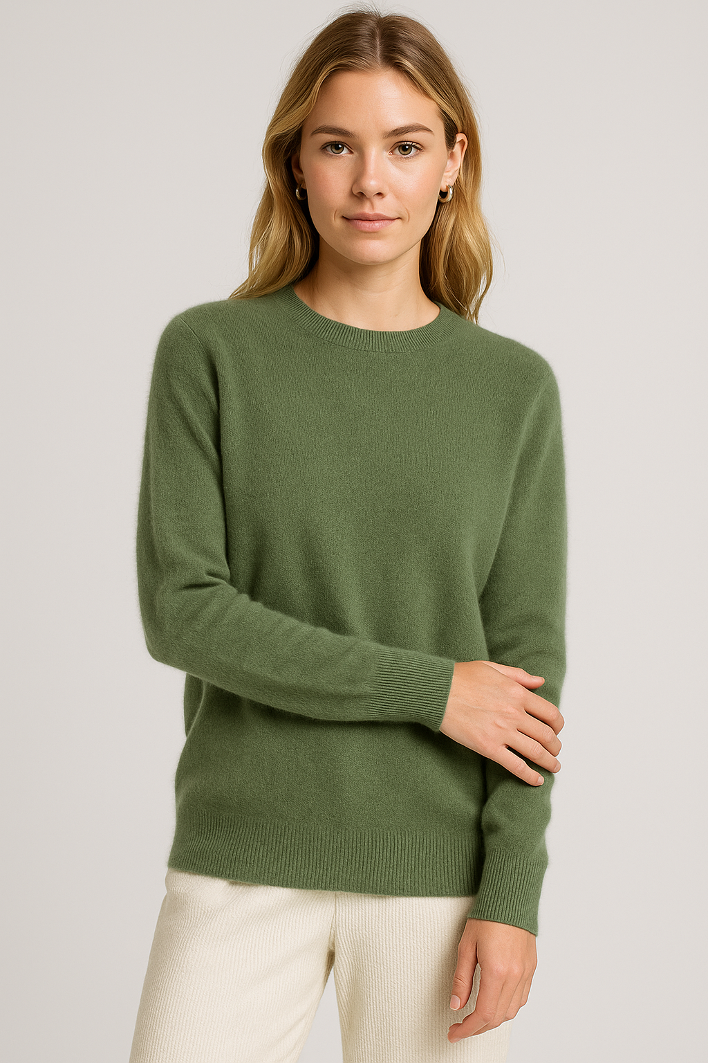 Maglione girocollo da donna in misto cashmere, morbido e caldo per l'inverno - Verde salvia
