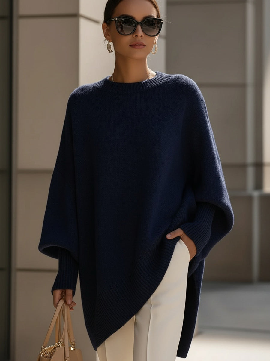Maglione oversize da donna in misto lana con orlo asimmetrico, ideale per l'autunno e l'inverno - view 11