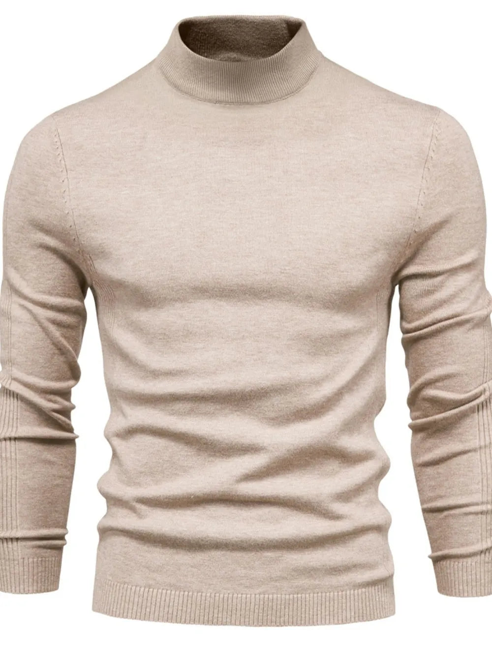 Maglione uomo a collo alto in maglia, elegante e caldo per autunno e inverno - Beige