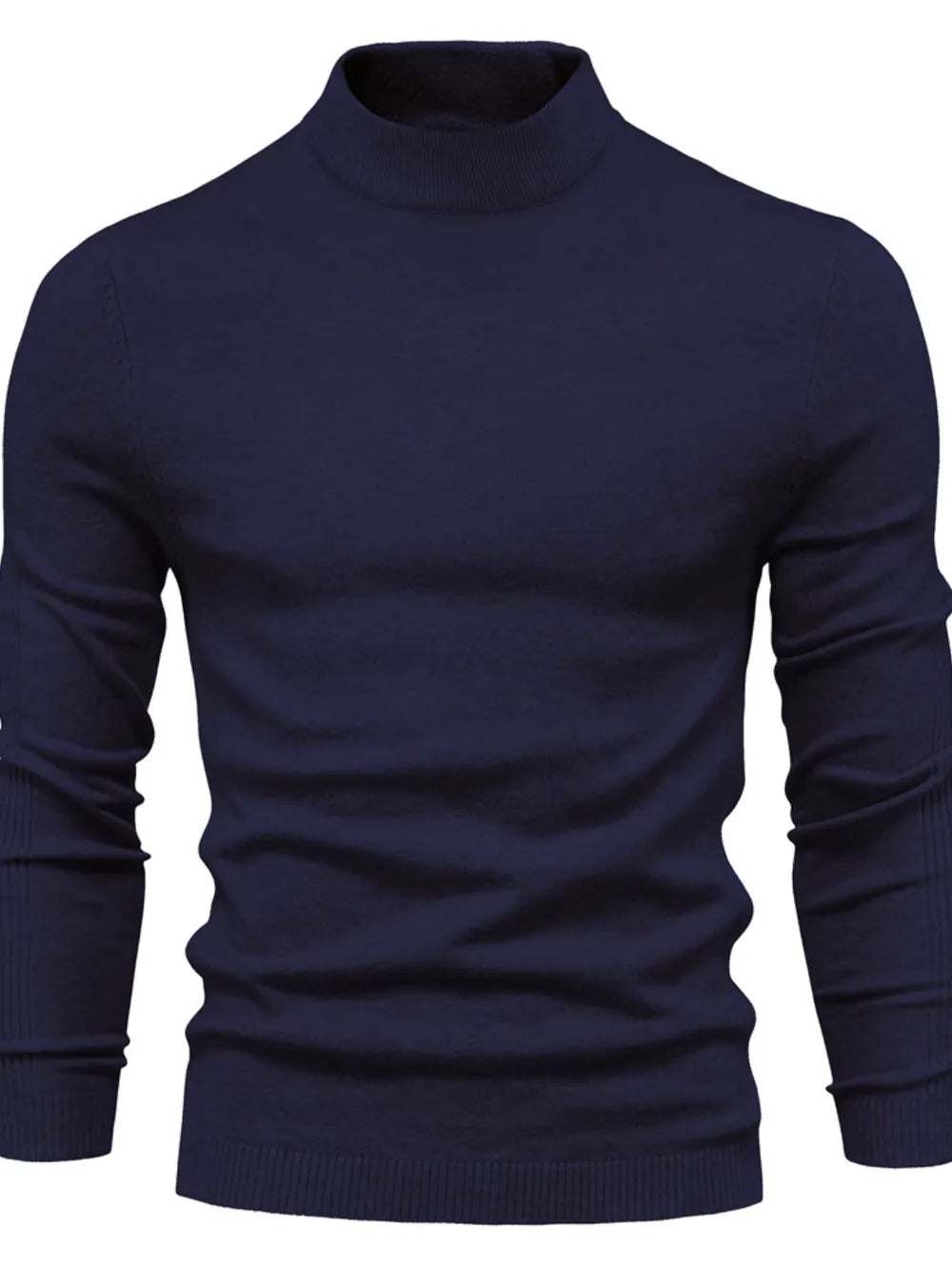 Maglione uomo a collo alto in maglia, elegante e caldo per autunno e inverno - Blu navy