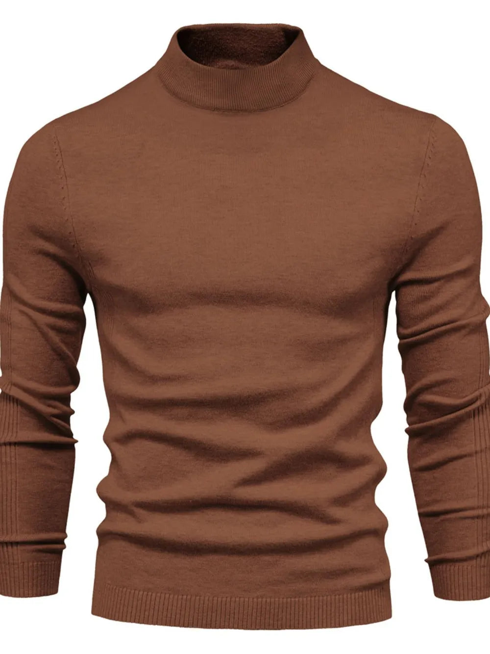 Maglione uomo a collo alto in maglia, elegante e caldo per autunno e inverno - Marrone