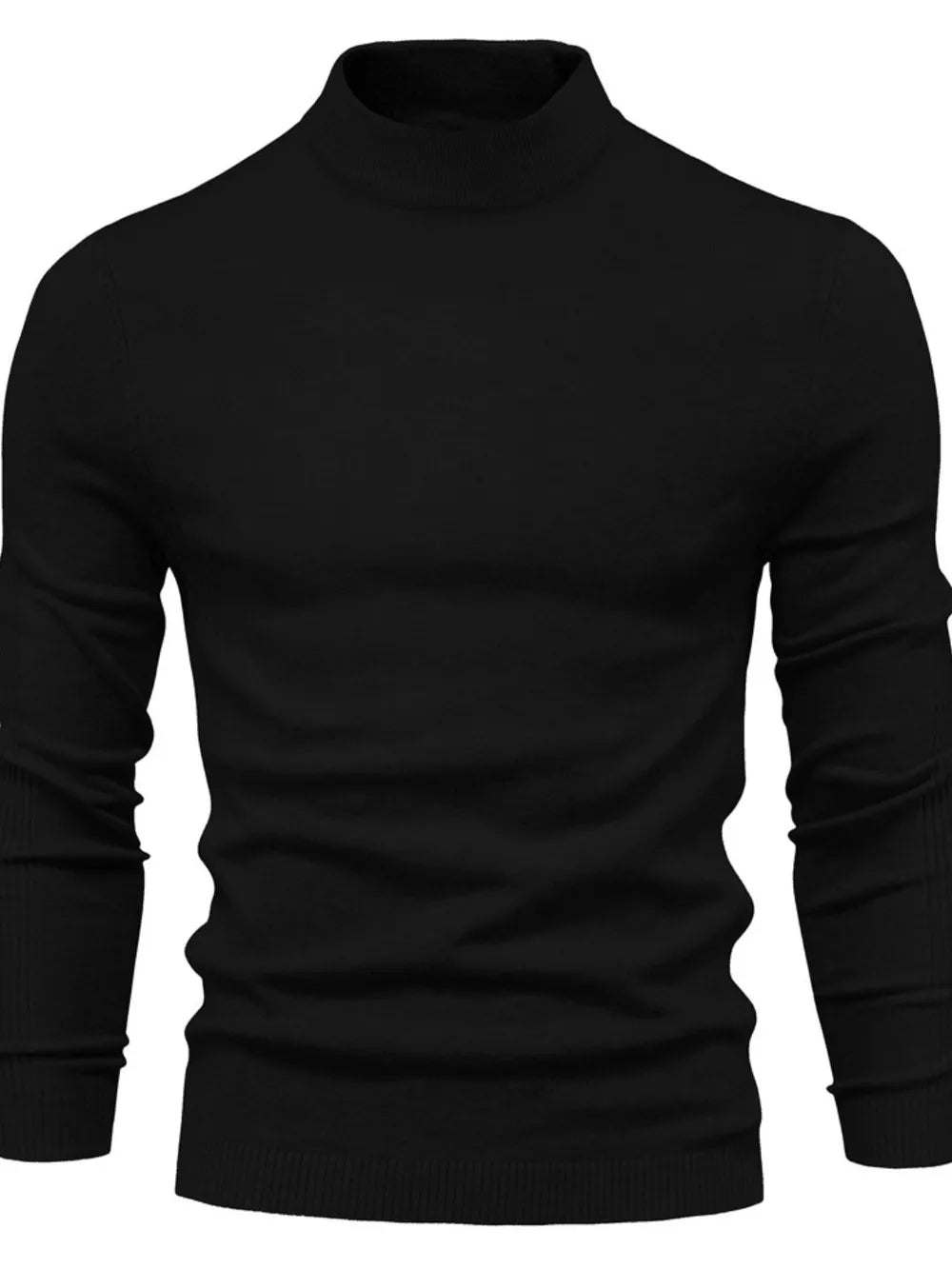 Maglione uomo a collo alto in maglia, elegante e caldo per autunno e inverno - Nero