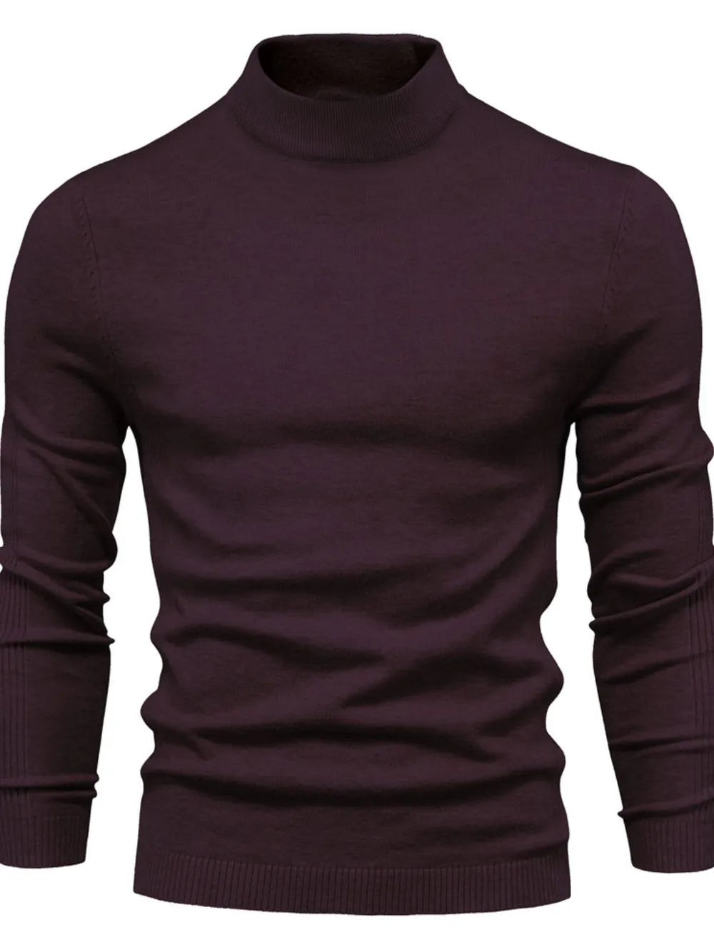 Maglione uomo a collo alto in maglia, elegante e caldo per autunno e inverno - Rosso vino