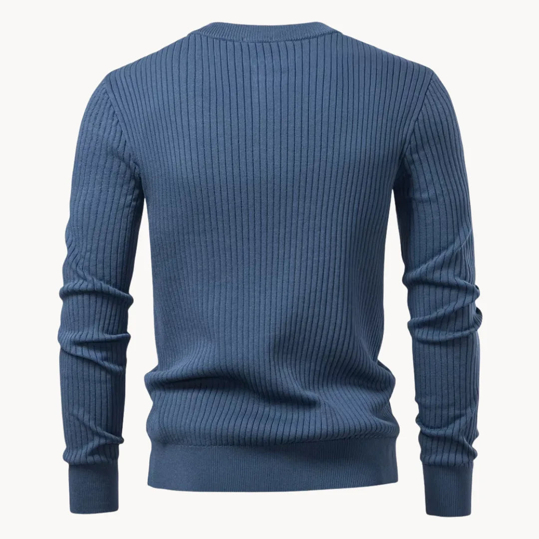 Maglione uomo girocollo con bottoni e maniche lunghe, a costine, casual - view 11