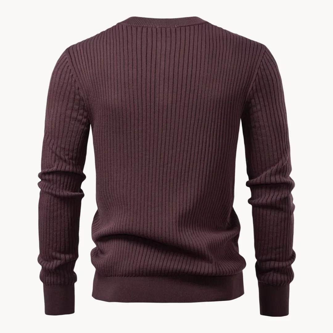 Maglione uomo girocollo con bottoni e maniche lunghe, a costine, casual - view 12