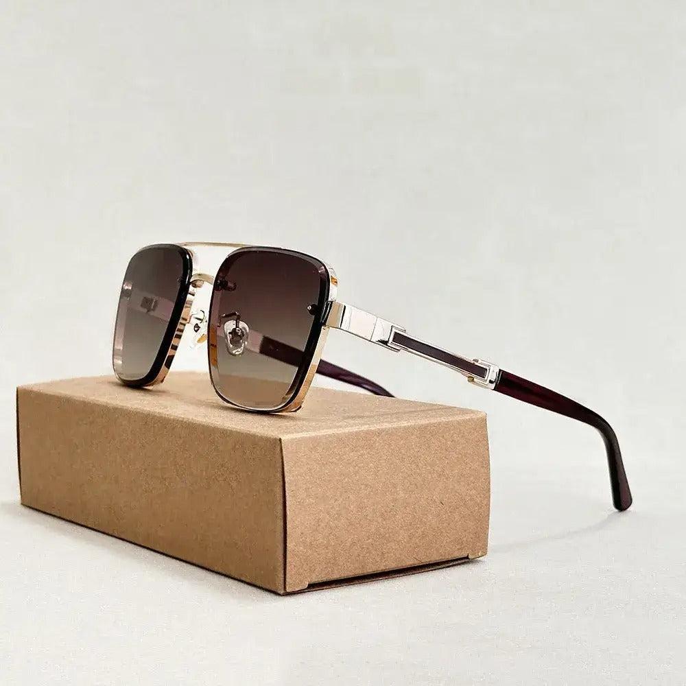 Occhiali da sole aviator con lenti sfumate, montatura in metallo e protezione UV400 - Marrone
