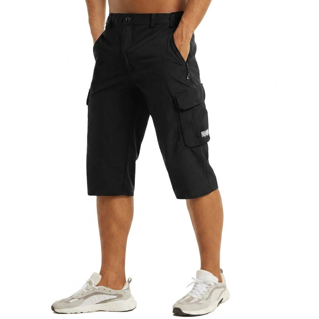 Pantaloncini cargo da uomo 3/4 con tasche laterali e passanti, bermuda per l'estate e il tempo libero - Nero