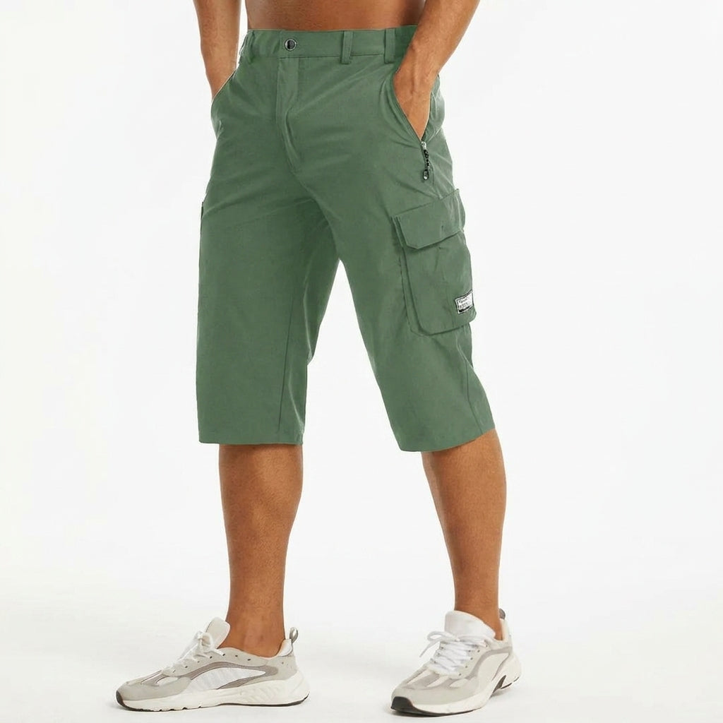 Pantaloncini cargo da uomo 3/4 con tasche laterali e passanti, bermuda per l'estate e il tempo libero - Verde