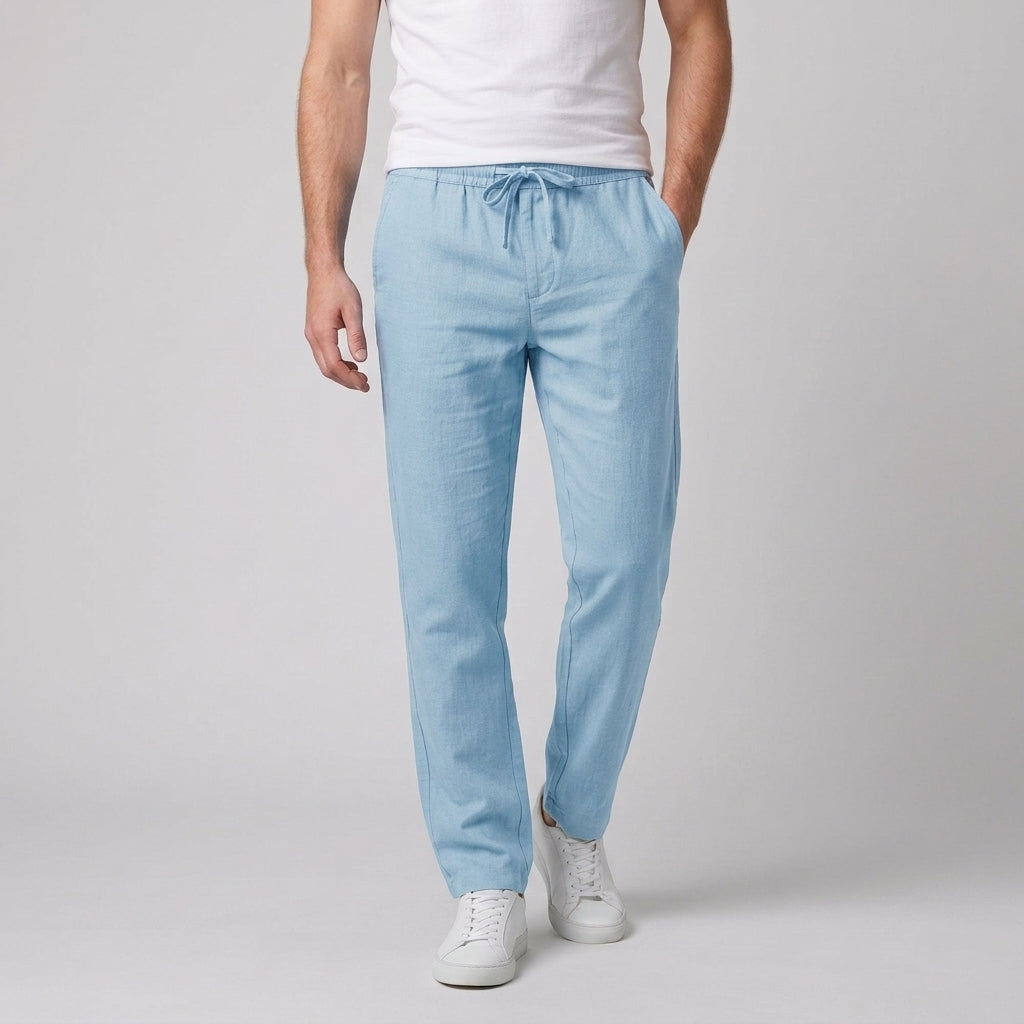 Pantaloni casual da uomo con elastico in vita, alla caviglia e vestibilità regolare, per l'estate - Azzurro
