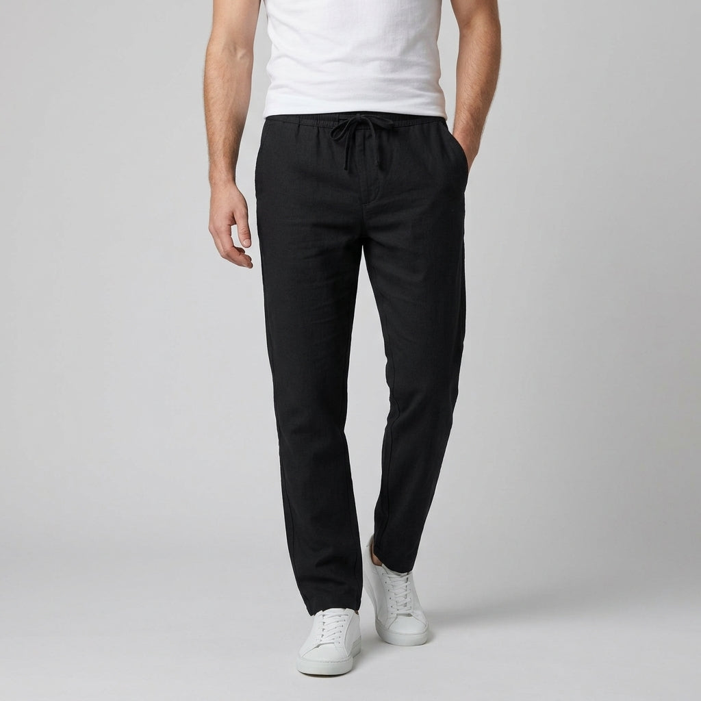 Pantaloni casual da uomo con elastico in vita, alla caviglia e vestibilità regolare, per l'estate - Nero