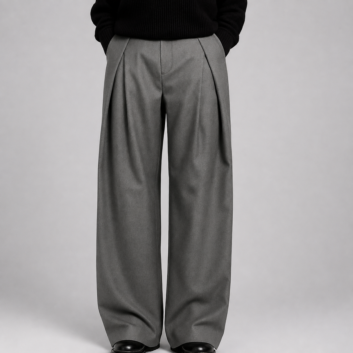 Pantaloni larghi da uomo con pinces e vita alta, eleganti da cerimonia e ufficio - Grigio