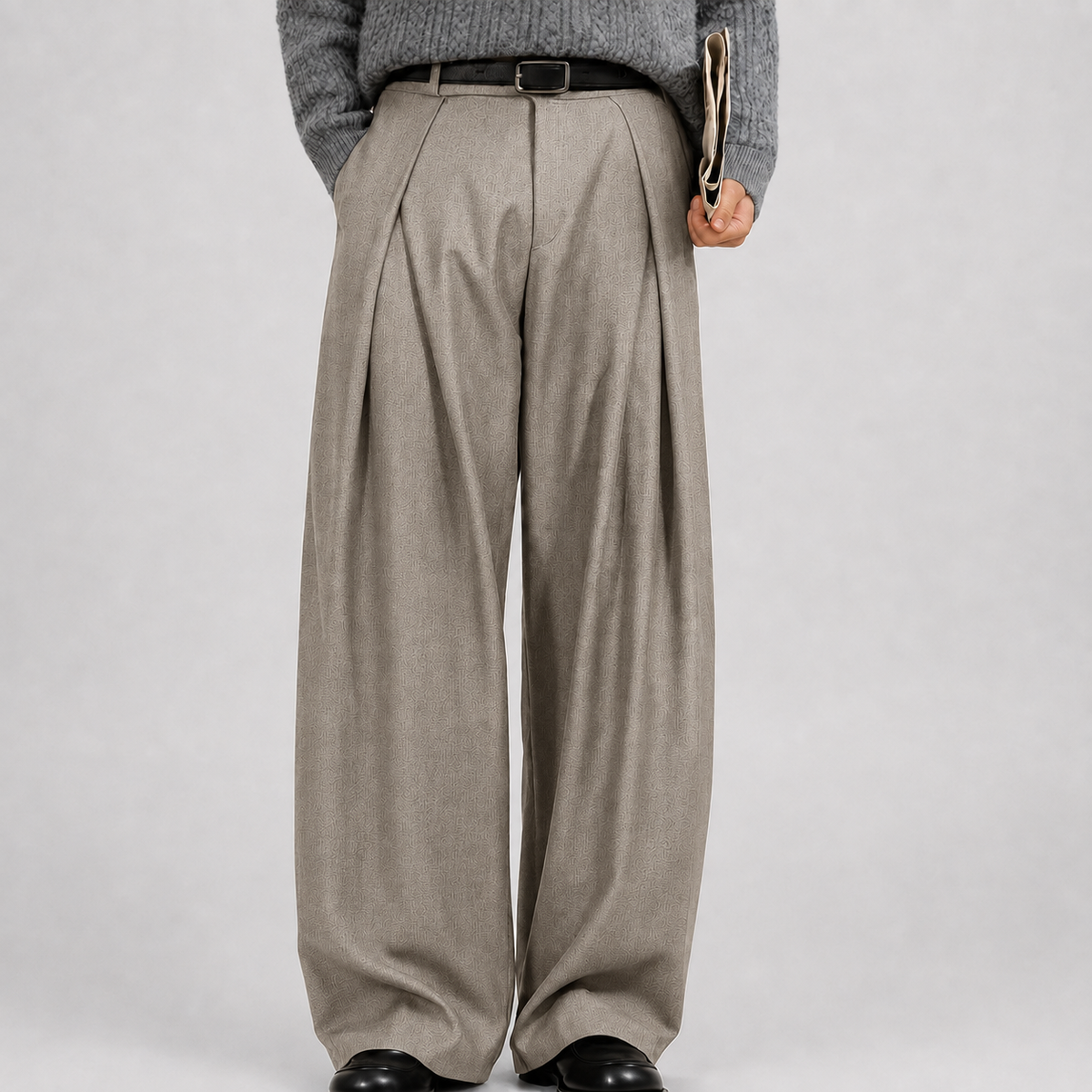 Pantaloni larghi da uomo con pinces e vita alta, eleganti da cerimonia e ufficio - Marrone chiaro